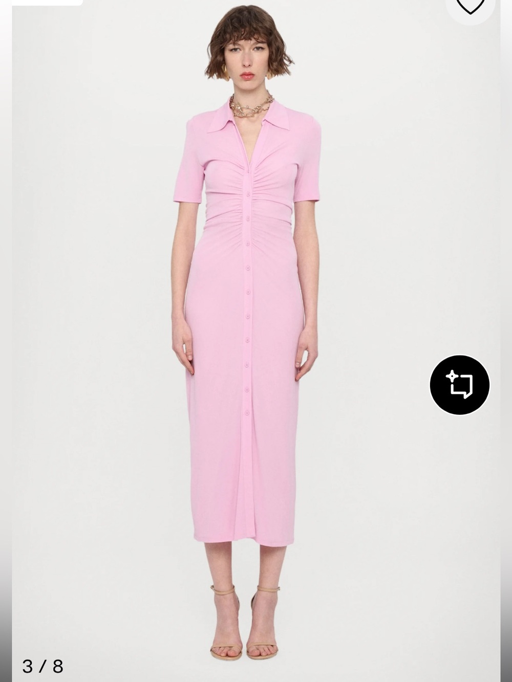 Diane Von Furstenberg Zoey Pink Ruched Button-Front Midi Dress Large New